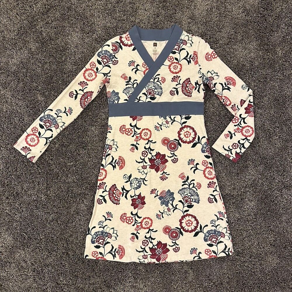 Tea Collection Wrap Front Taiyo Dress Girls 12 Long Sleeve Oatmeal Floral